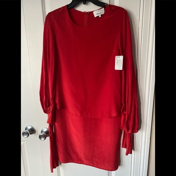 Long-sleeve Layered Silk Dress In Poppy - Picture 9 of 11